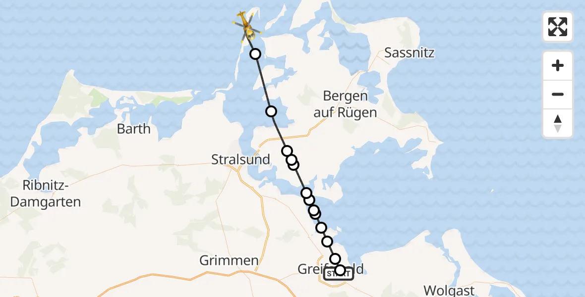 Flugroute Rettungshubschrauber Greifswald Hospital - Insel Hiddensee, 20 April 2026, 11:44