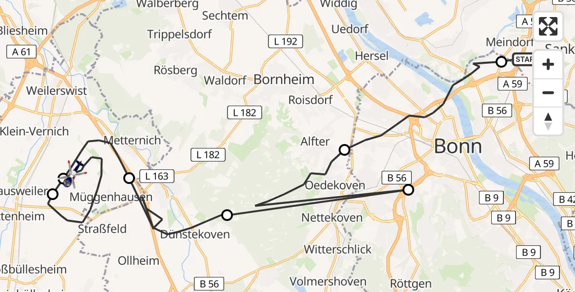 Flugroute Polizeihubschrauber Sankt Augustin - Weilerswist, 20 April 2026, 11:50