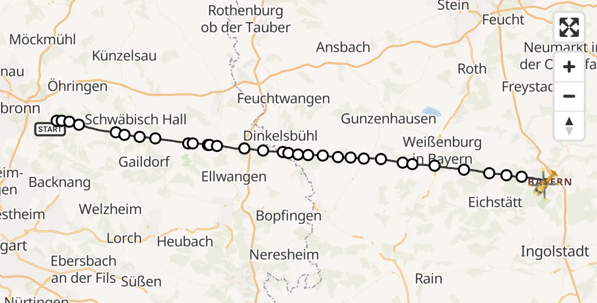 Flugroute Ambulanzhubschrauber Löwenstein - Kipfenberg, 20 April 2026, 11:51