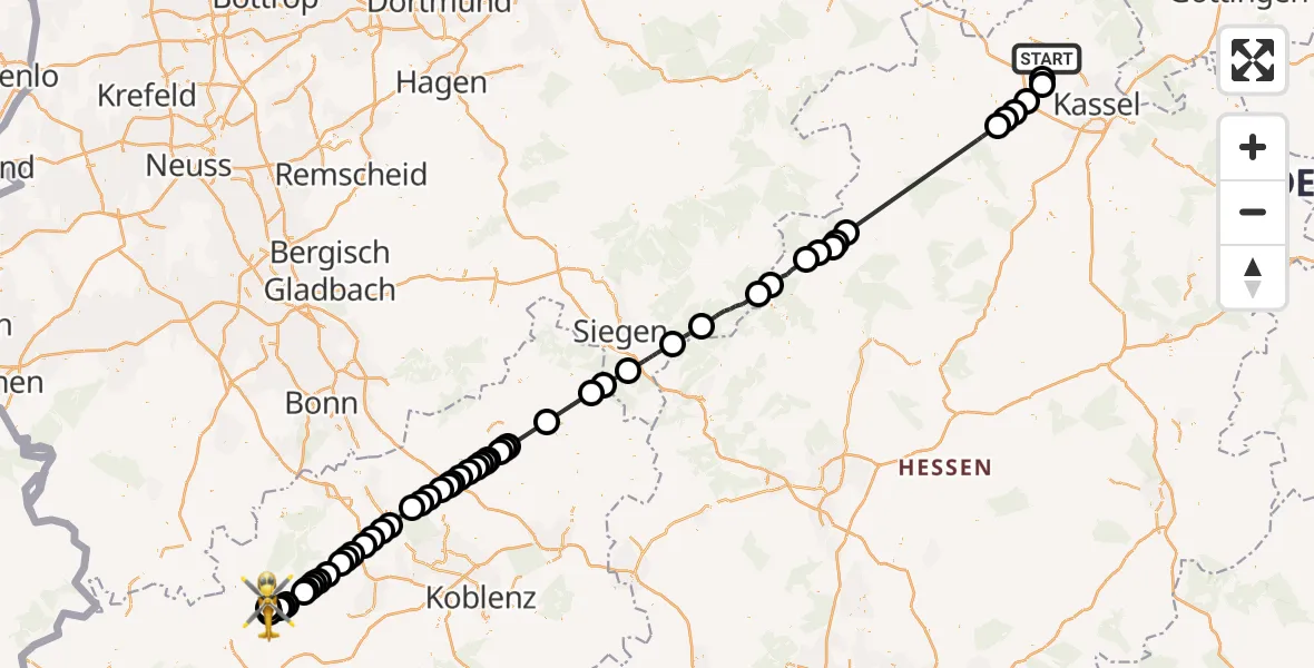 Flugroute Ambulanzhubschrauber Calden - Nürburgring Hubschrauberlandeplatz, 20 April 2026, 11:51