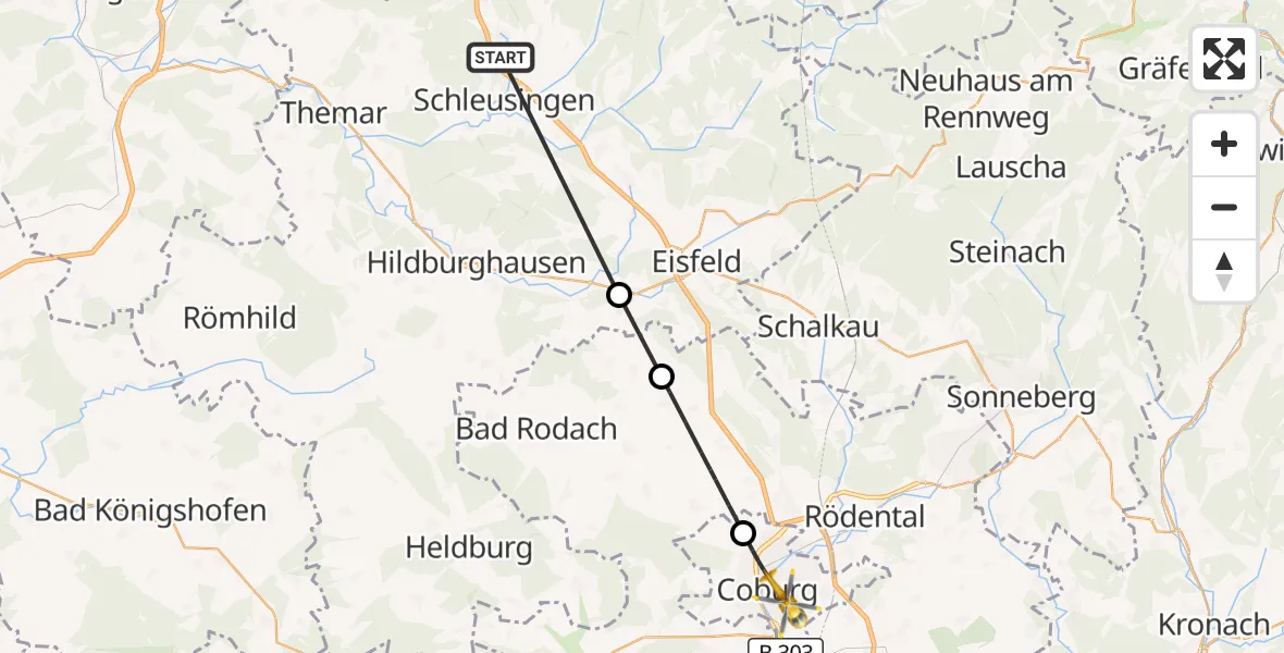 Flugroute Rettungshubschrauber Schleusingen - Coburg, 20 April 2026, 11:57