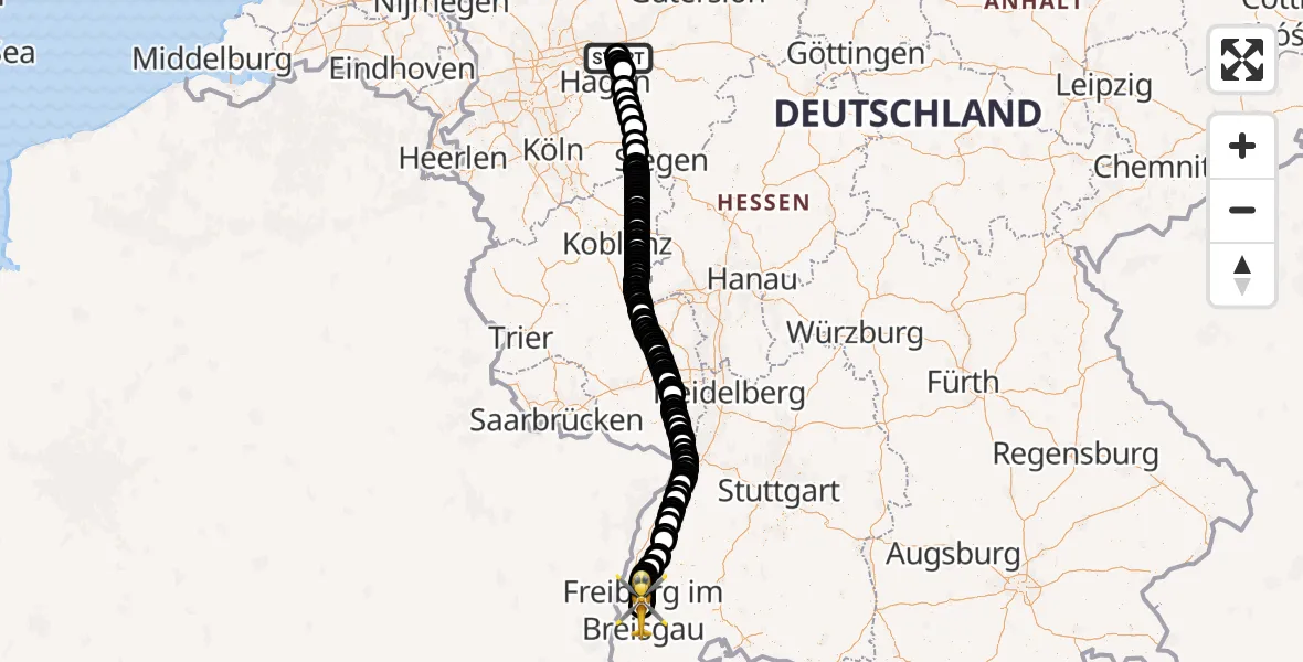 Flugroute Ambulanzhubschrauber Dortmund Flughafen - Freiburg im Breisgau Flugplatz, 20 April 2026, 11:59