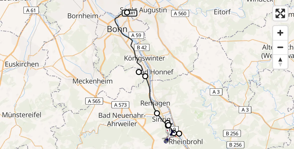 Flugroute Polizeihubschrauber Sankt Augustin - Bad Breisig, 20 April 2026, 11:59