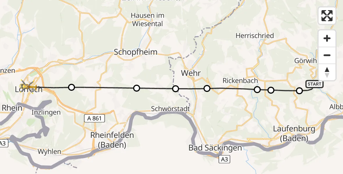 Flugroute Rettungshubschrauber Albbruck - Lörrach, 20 April 2026, 12:03