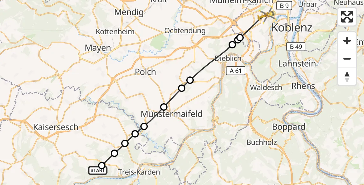 Flugroute Rettungshubschrauber Klotten - Koblenz, 20 April 2026, 12:07