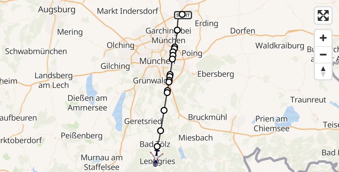 Flugroute Polizeihubschrauber München Flughafen - Lenggries, 20 April 2026, 12:17