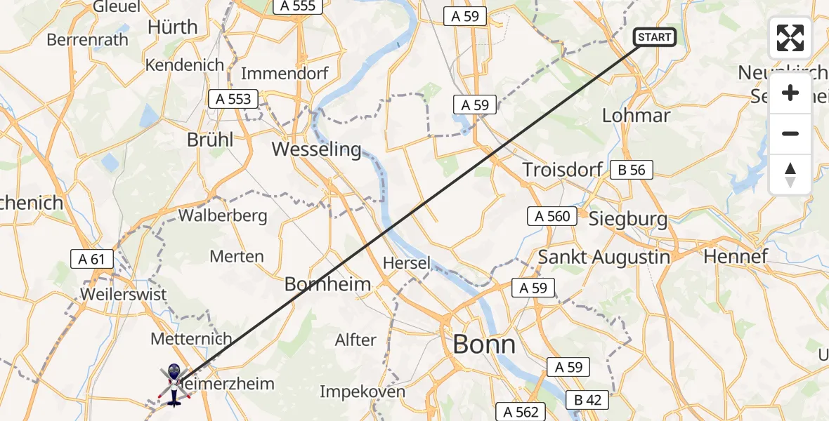 Flugroute Polizeihubschrauber Lohmar - Weilerswist, 20 April 2026, 12:21