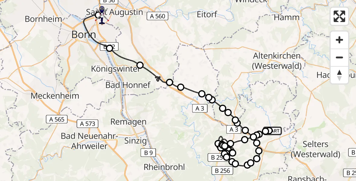 Flugroute Polizeihubschrauber Dierdorf - Sankt Augustin, 20 April 2026, 12:26