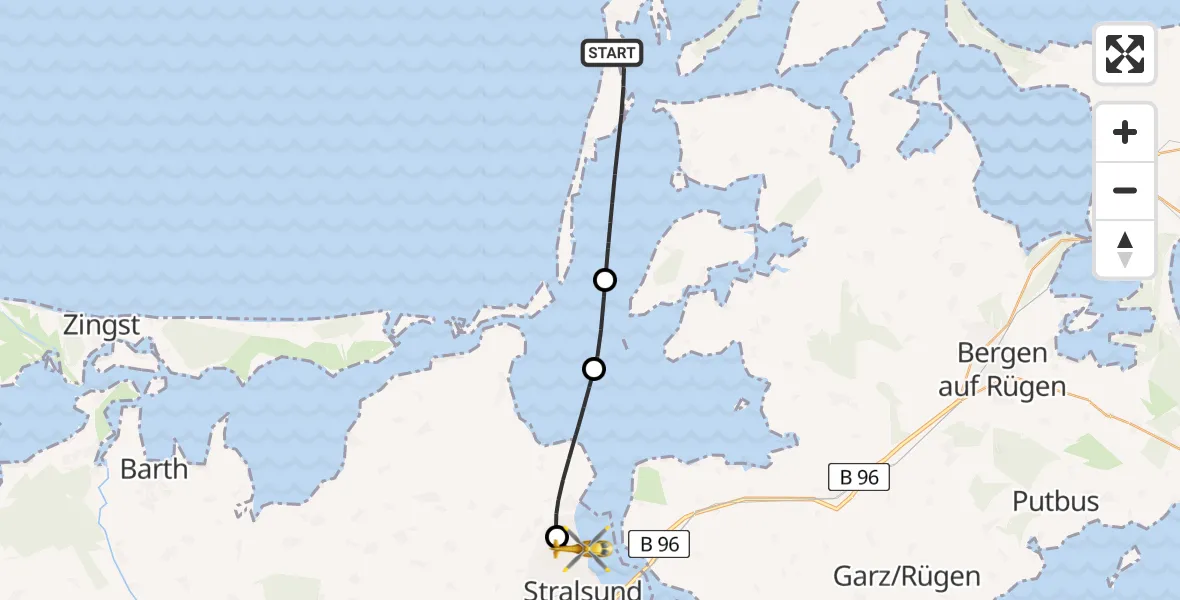 Flugroute Rettungshubschrauber Insel Hiddensee - Stralsund, 20 April 2026, 12:28
