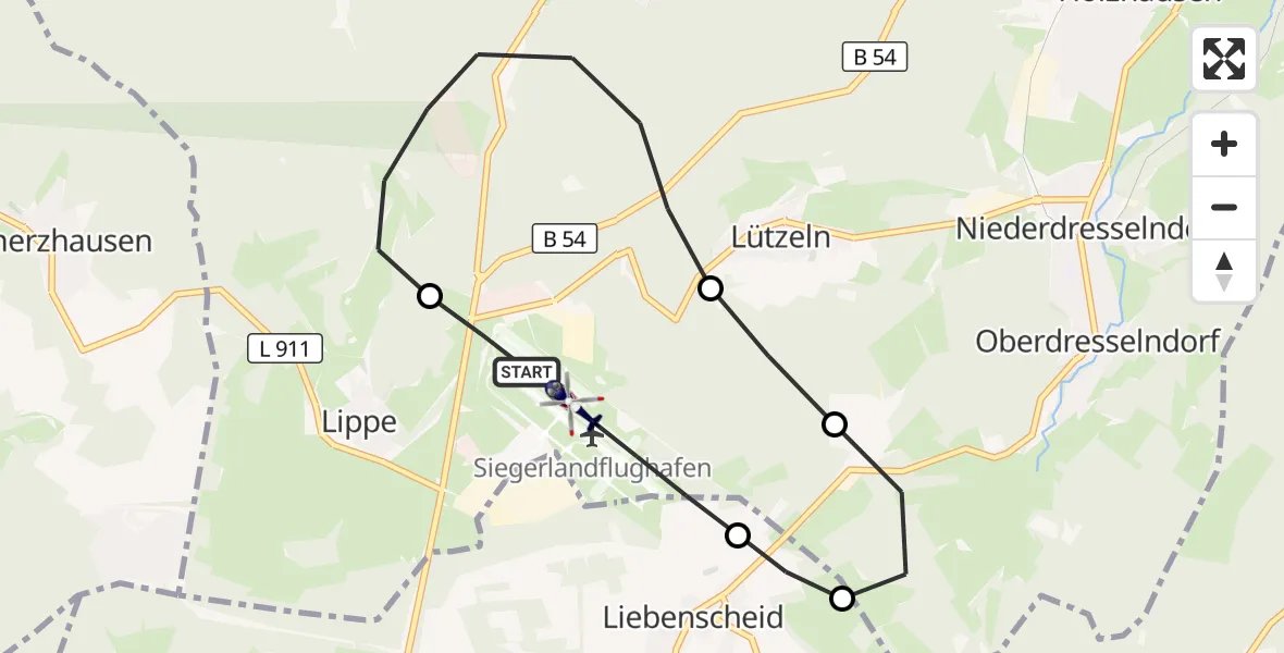 Flugroute Polizeihubschrauber Siegerland Flughafen - Siegerland Flughafen, 20 April 2026, 12:33
