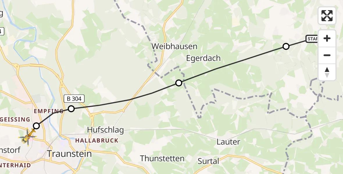 Flugroute Rettungshubschrauber Waging a.See - Traunstein Hospital, 20 April 2026, 12:33