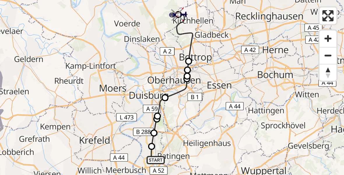 Flugroute Polizeihubschrauber Düsseldorf Flughafen - Dinslaken-Schwarze Heide Flugplatz, 20 April 2026, 12:34