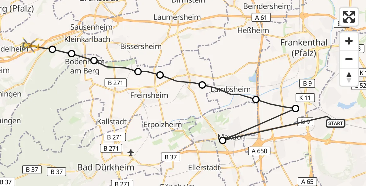 Flugroute Rettungshubschrauber Ludwigshafen am Rhein - Tiefenthal, 20 April 2026, 12:35