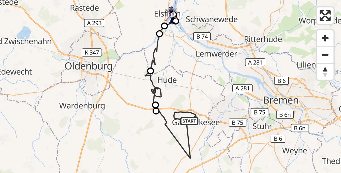 Flugroute Polizeihubschrauber Ganderkesee - Elsfleth, 20 April 2026, 12:45