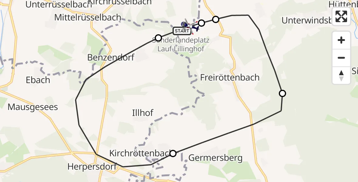 Flugroute Polizeihubschrauber Lauf-Lillinghof Flugplatz - Lauf-Lillinghof Flugplatz, 20 April 2026, 12:47