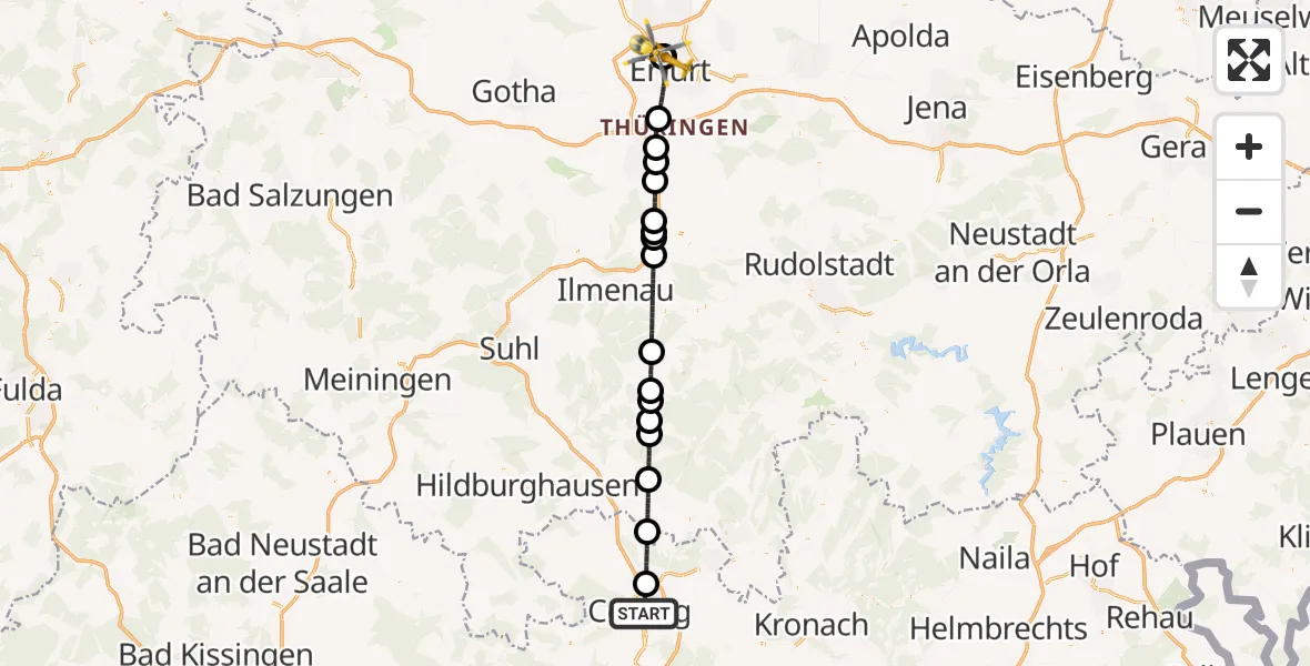 Flugroute Rettungshubschrauber Coburg - Helios Clinic Erfurt, 20 April 2026, 12:51