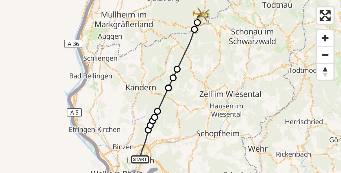 Flugroute Rettungshubschrauber Lörrach - Münstertal/Schwarzwald, 20 April 2026, 12:52