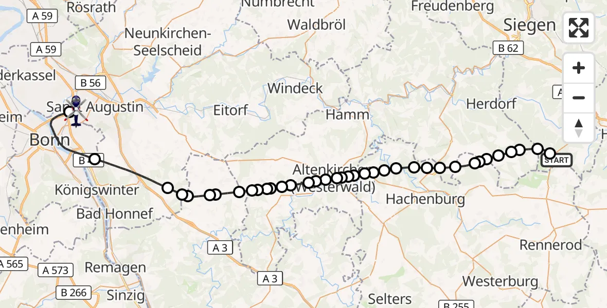 Flugroute Polizeihubschrauber Siegerland Flughafen - Sankt Augustin, 20 April 2026, 12:55