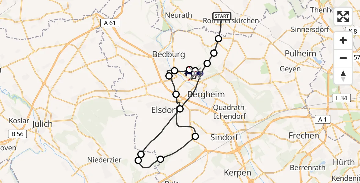 Flugroute Polizeihubschrauber Rommerskirchen - Bergheim, 20 April 2026, 12:59