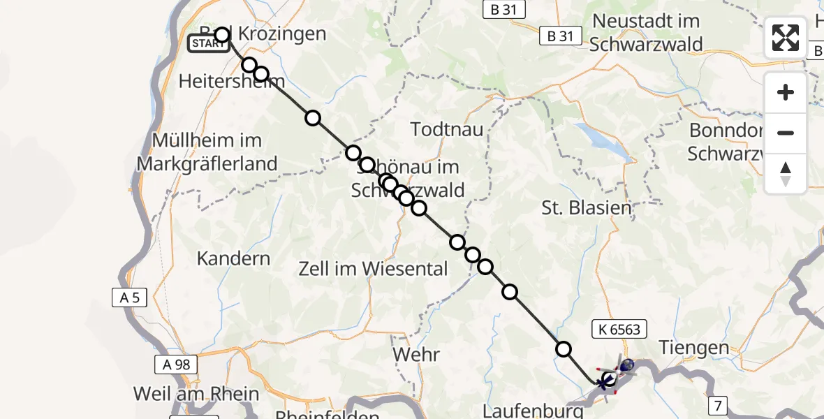 Flugroute Polizeihubschrauber Hartheim am Rhein - Dogern, 20 April 2026, 13:03