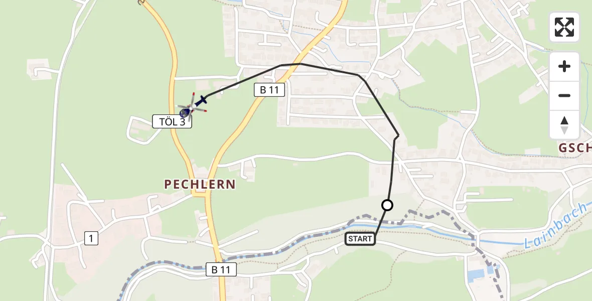 Flugroute Polizeihubschrauber Kochel a.See - Benediktbeuern, 20 April 2026, 13:04