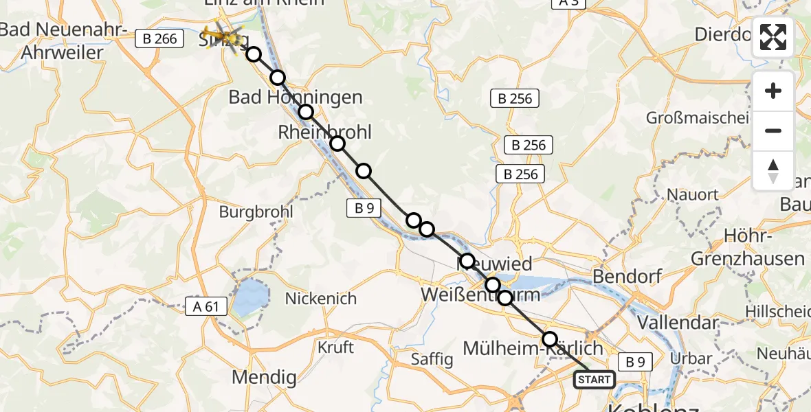 Flugroute Rettungshubschrauber Koblenz - Sinzig, 20 April 2026, 13:12