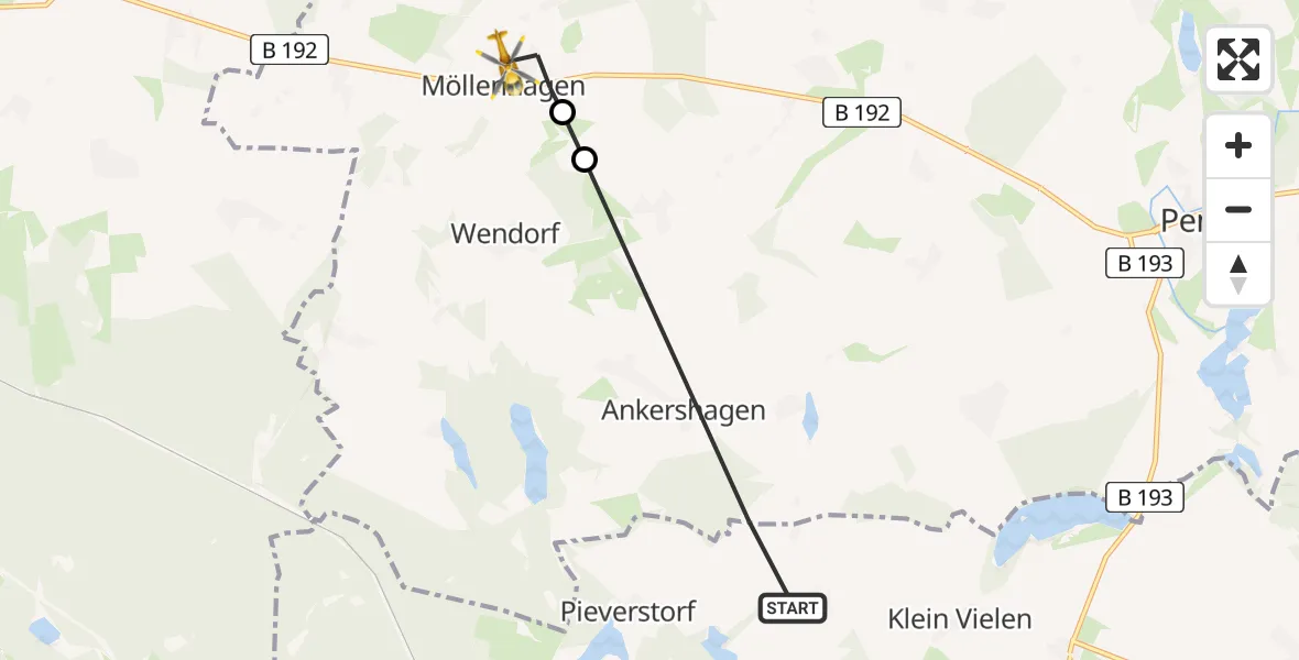Flugroute Rettungshubschrauber Klein Vielen - Möllenhagen, 20 April 2026, 13:12