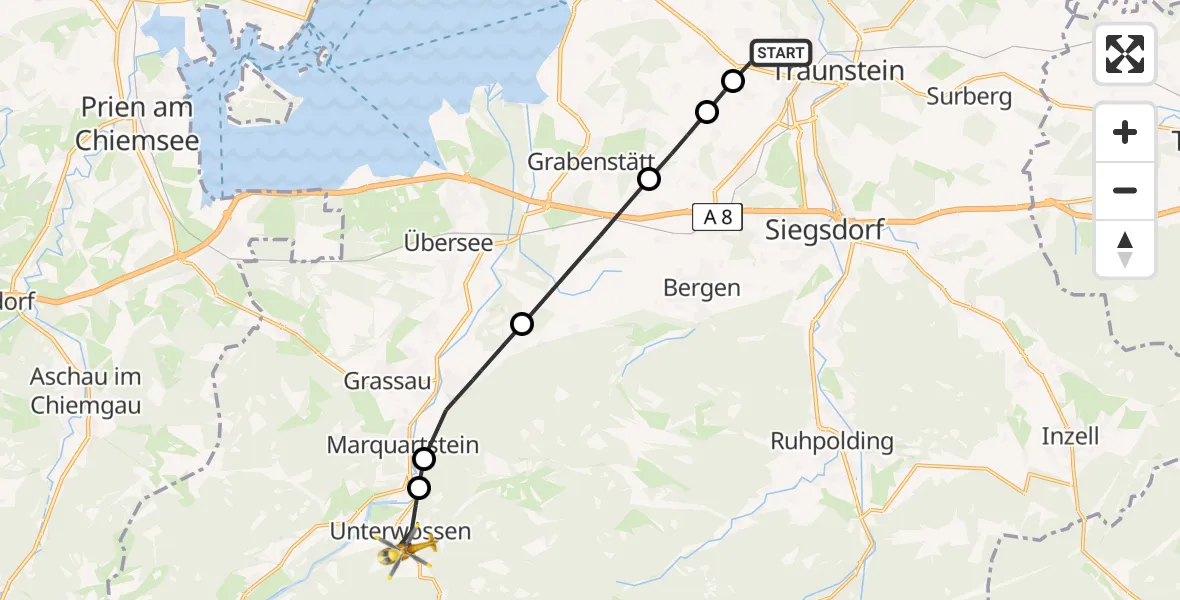 Flugroute Rettungshubschrauber Traunstein - Unterwössen, 20 April 2026, 13:13
