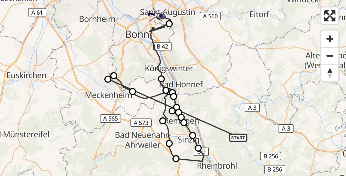 Flugroute Polizeihubschrauber Hausen (Wied) - Bonn-Hangelar Flugplatz, 20 April 2026, 13:16