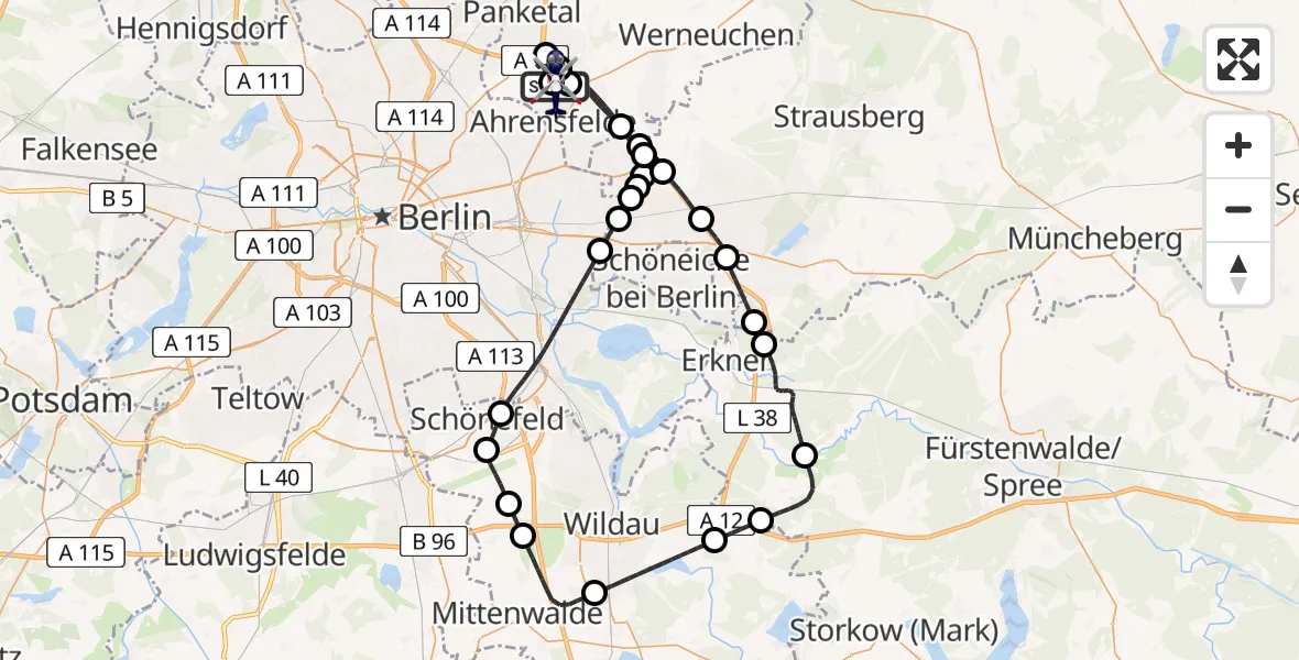 Flugroute Polizeihubschrauber Ahrensfelde Hubschrauberlandeplatz - Ahrensfelde Hubschrauberlandeplatz, 20 April 2026, 13:17