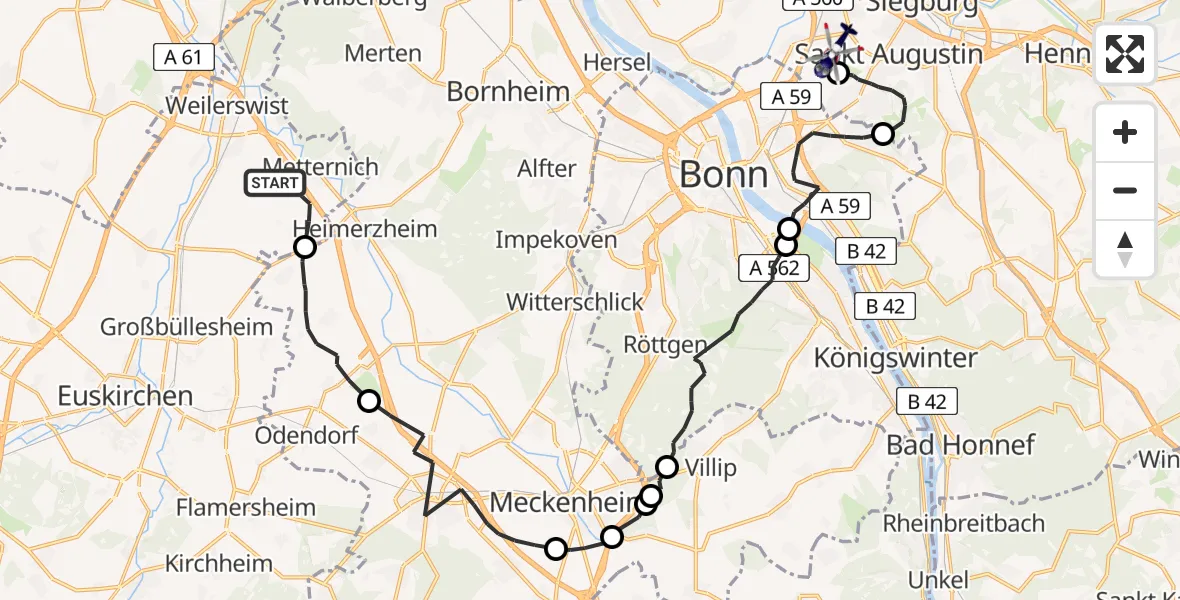 Flugroute Polizeihubschrauber Weilerswist - Sankt Augustin, 20 April 2026, 13:25