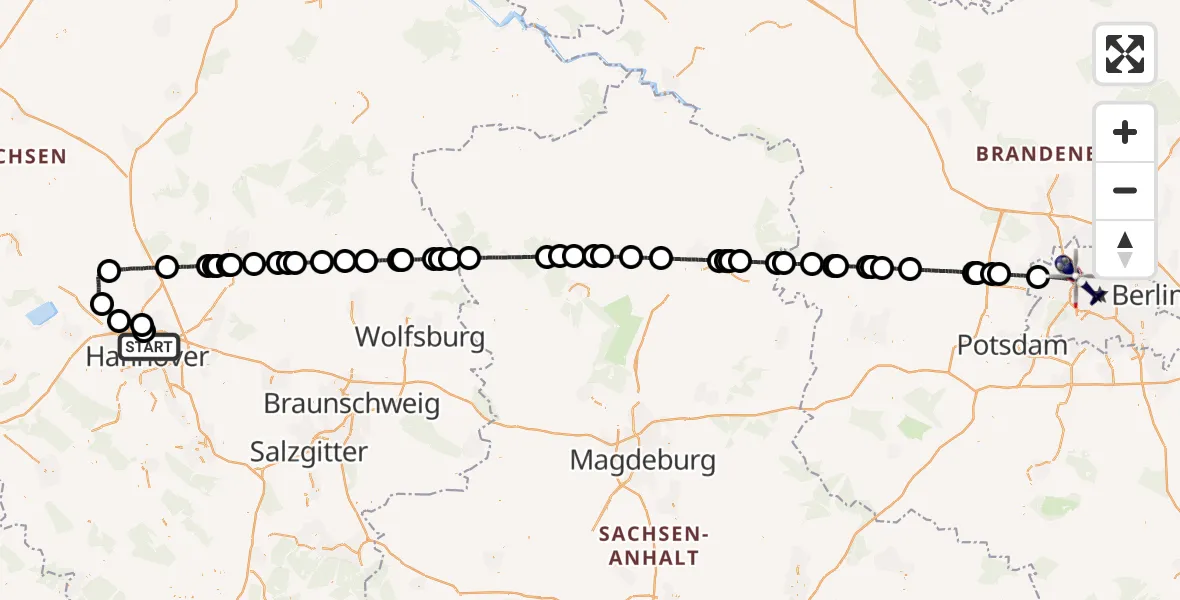 Flugroute Polizeihubschrauber Hannover - Berlin, 20 April 2026, 13:25