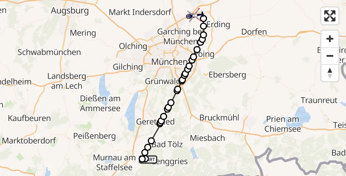 Flugroute Polizeihubschrauber Benediktbeuern - München Flughafen, 20 April 2026, 13:25