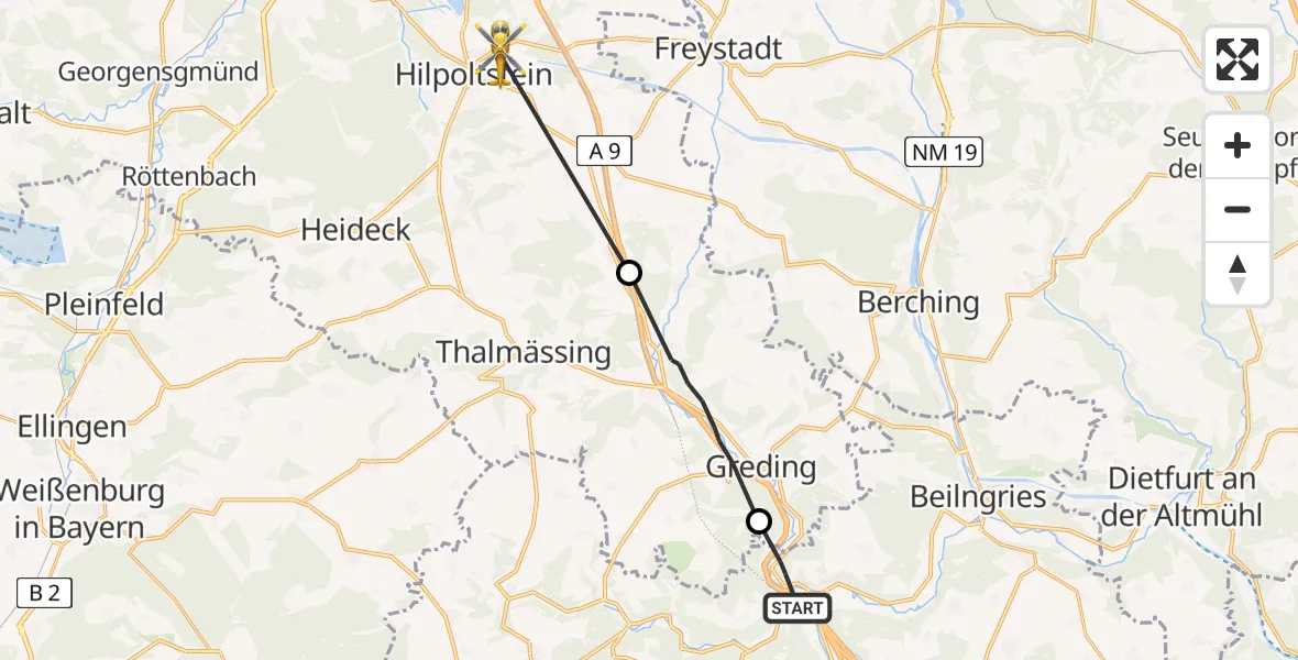 Flugroute Ambulanzhubschrauber Kinding - Hilpoltstein, 20 April 2026, 13:31