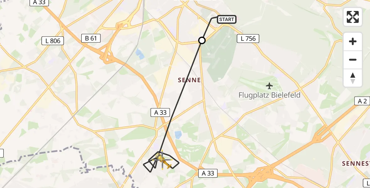 Flugroute Rettungshubschrauber Luftrettungszentrum Bielefeld - Bielefeld, 20 April 2026, 13:31