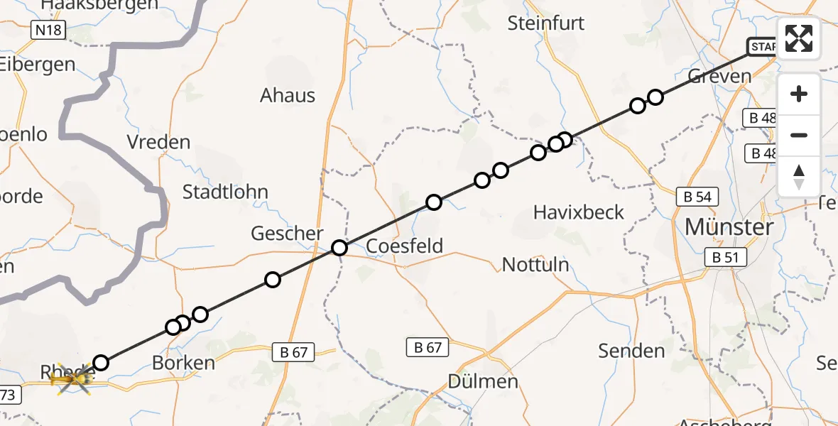 Flugroute Ambulanzhubschrauber Greven - Rhede, 20 April 2026, 13:39