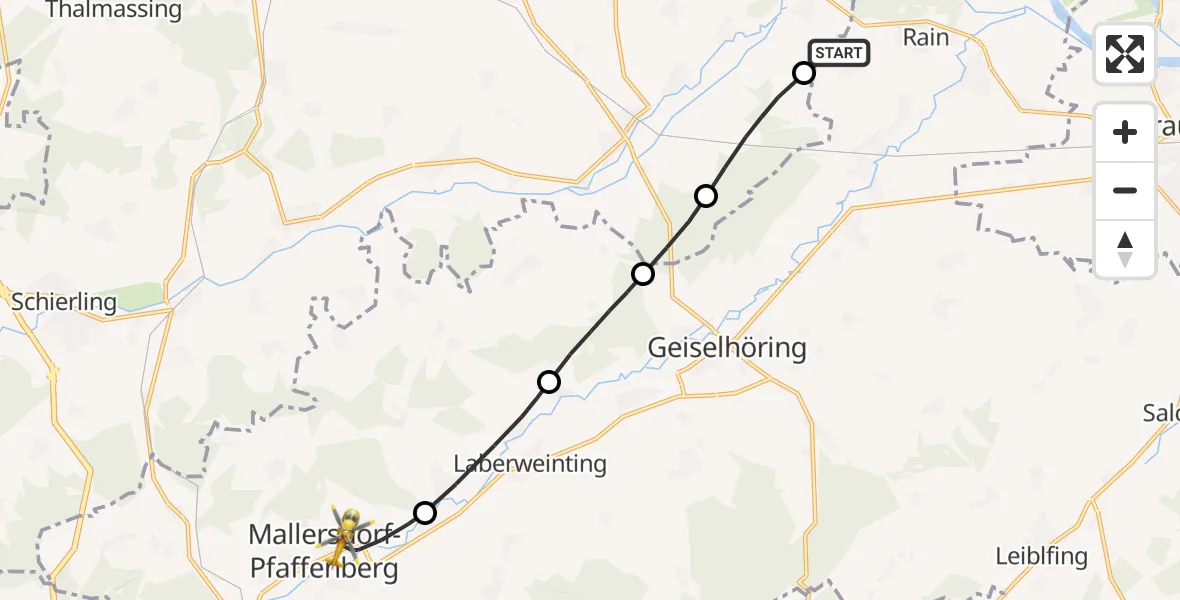 Flugroute Rettungshubschrauber Rain - Mallersdorf-Pfaffenberg, 20 April 2026, 13:39