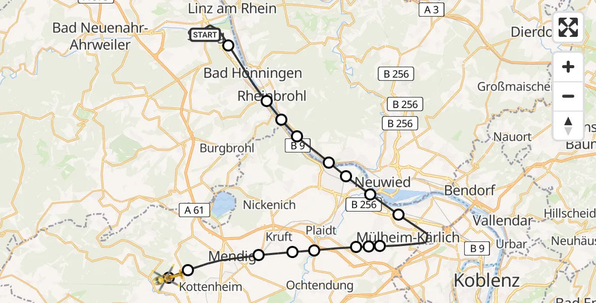 Flugroute Rettungshubschrauber Sinzig - Sankt Johann, 20 April 2026, 13:44