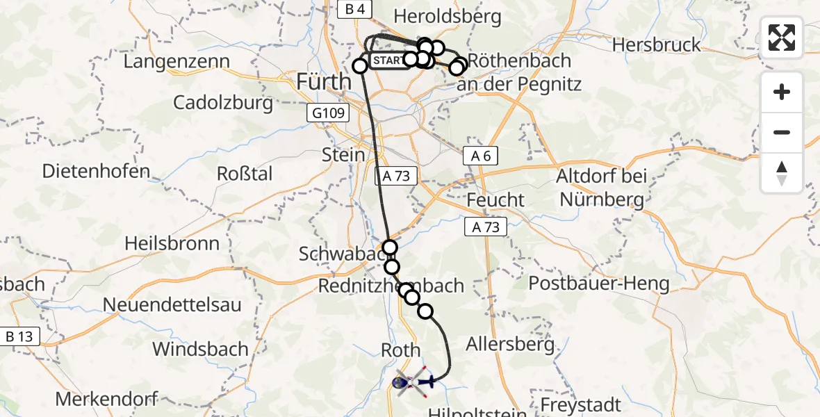 Flugroute Polizeihubschrauber Flughafen Nuremberg - Roth, 20 April 2026, 13:44