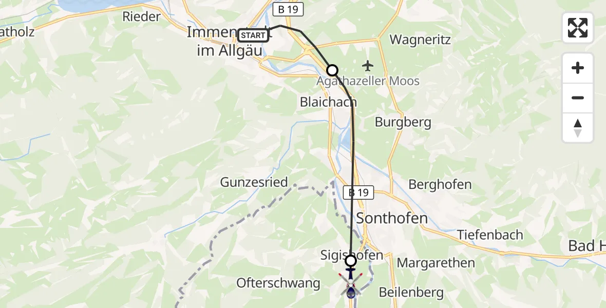 Flugroute Polizeihubschrauber Immenstadt i.Allgäu - Ofterschwang, 20 April 2026, 13:45