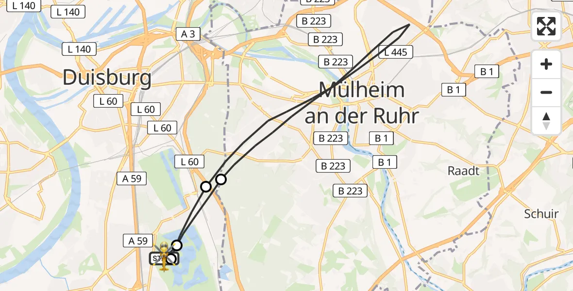 Flugroute Rettungshubschrauber Duisburg Air Rescue Hubschrauberlandeplatz (Christoph 9) - Duisburg Air Rescue Hubschrauberlandeplatz (Christoph 9), 20 April 2026, 13:52