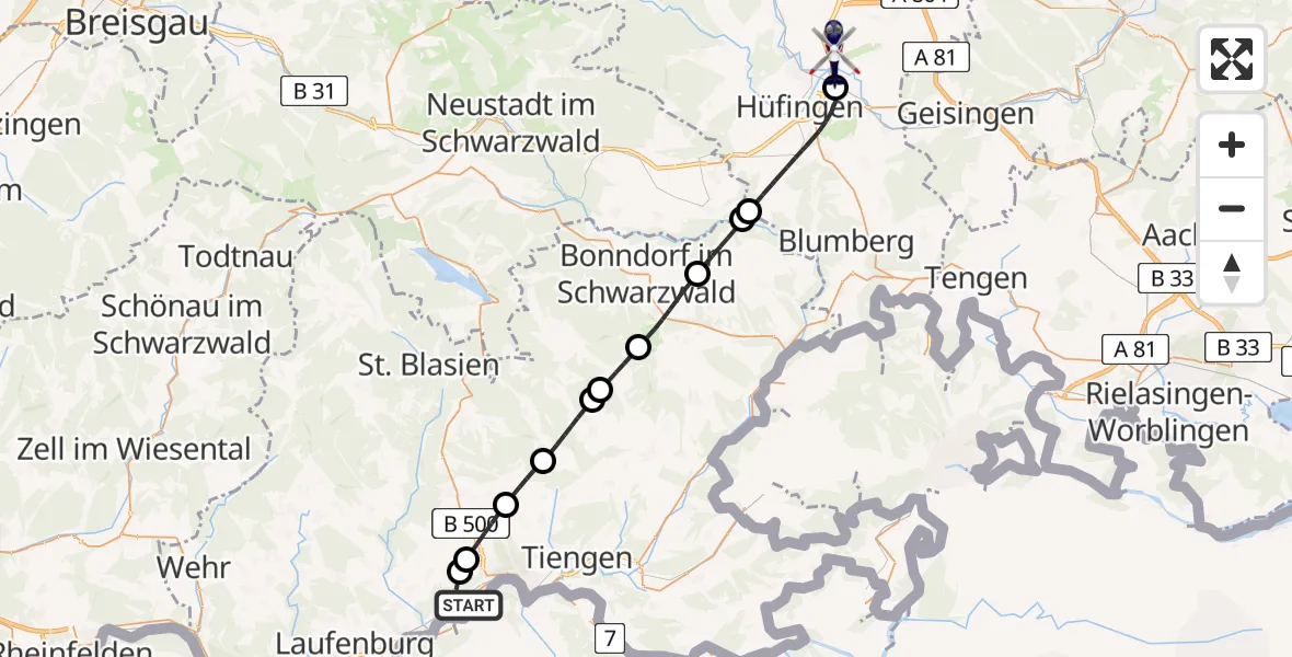 Flugroute Polizeihubschrauber Dogern - Donaueschingen-Villingen Flugplatz, 20 April 2026, 13:53