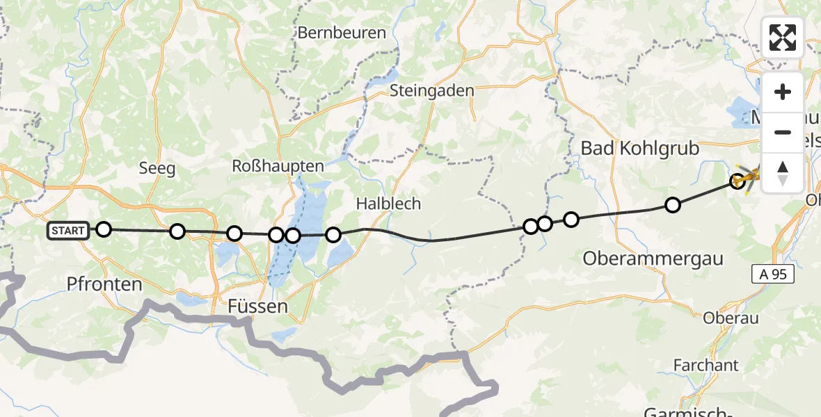 Flugroute Rettungshubschrauber Nesselwang - Murnau a.Staffelsee, 20 April 2026, 13:54
