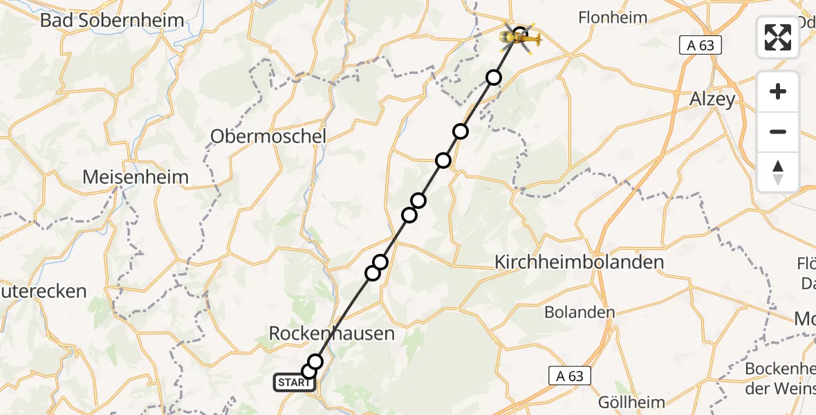 Flugroute Rettungshubschrauber Imsweiler UL - Wonsheim, 20 April 2026, 13:56