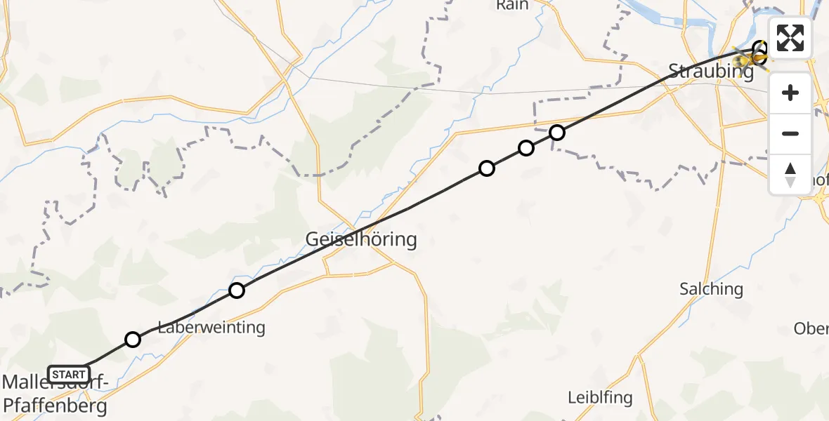 Flugroute Rettungshubschrauber Mallersdorf-Pfaffenberg - Sankt Elisabeth Hospital Straubing, 20 April 2026, 14:01