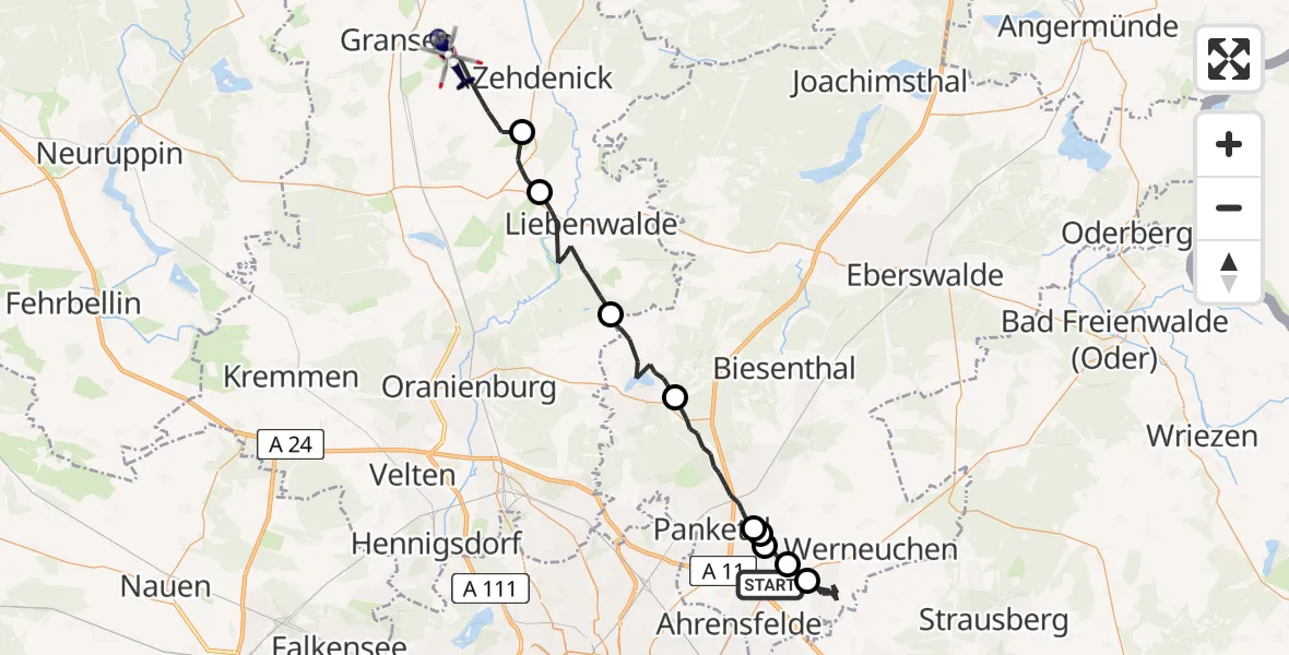 Flugroute Polizeihubschrauber Ahrensfelde - Zehdenick, 20 April 2026, 14:01