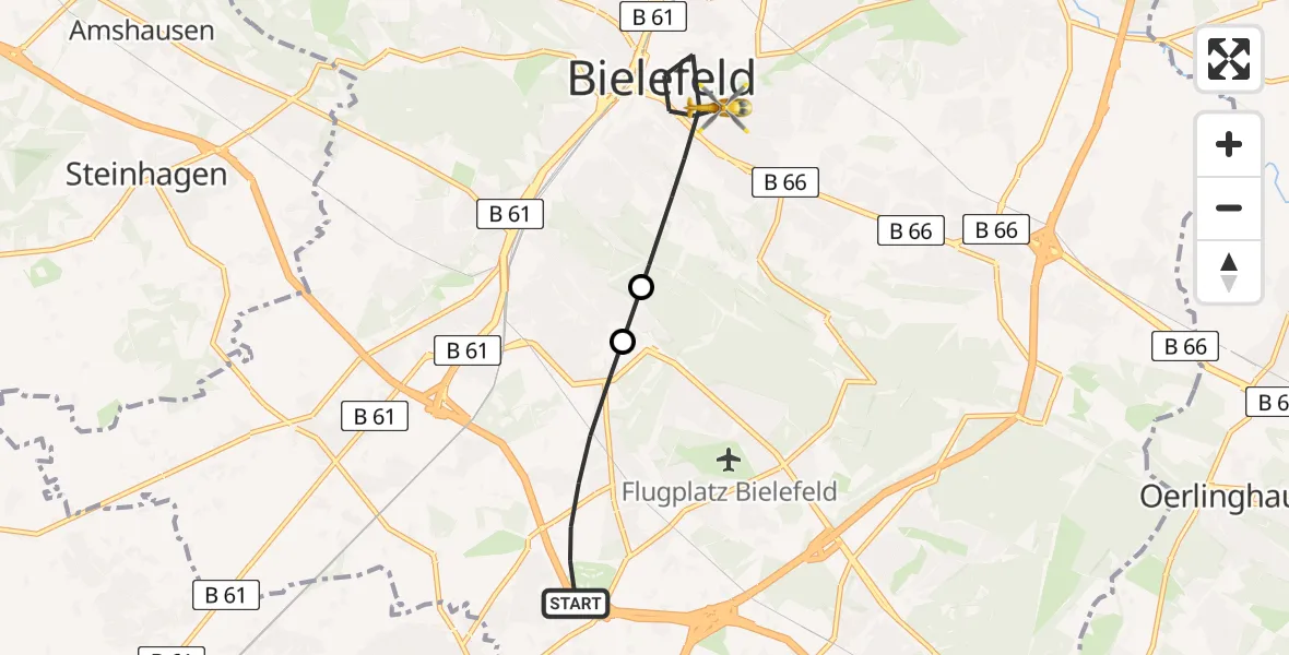 Flugroute Rettungshubschrauber Bielefeld - Bielefeld, 20 April 2026, 14:10