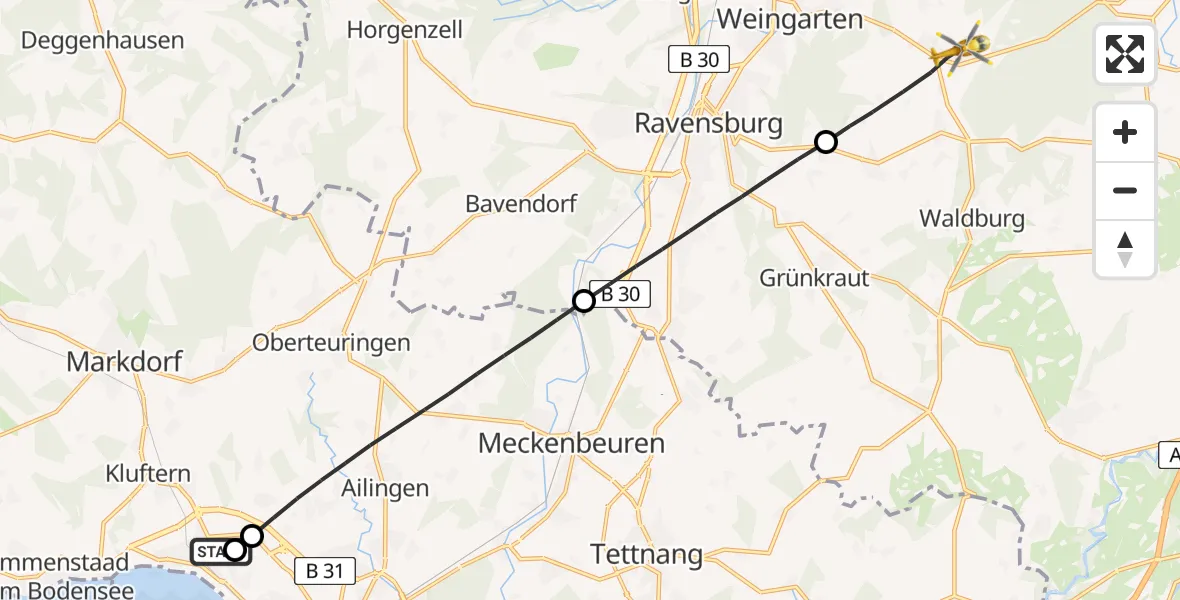 Flugroute Rettungshubschrauber Friedrichshafen Hospital - Schlier, 20 April 2026, 14:12