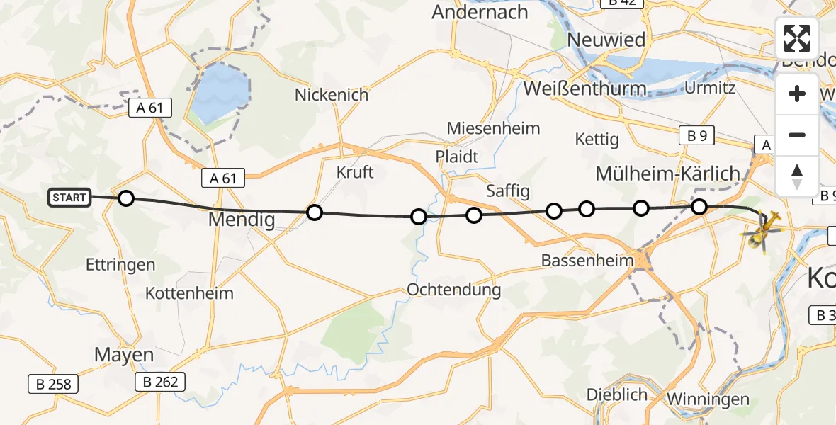 Flugroute Rettungshubschrauber Ettringen - Koblenz, 20 April 2026, 14:23