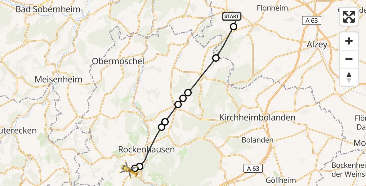 Flugroute Rettungshubschrauber Wonsheim - Imsweiler UL, 20 April 2026, 14:28